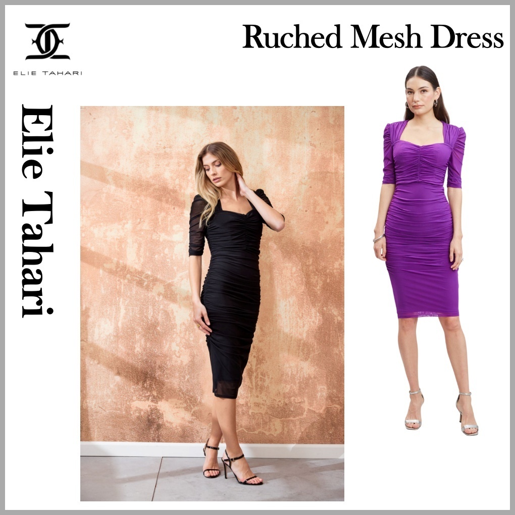 ◆ELIE TAHARI ルーシュメッシュドレス