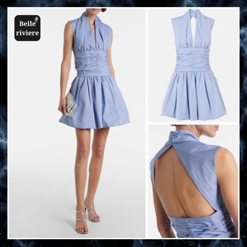 25SS new/PATOU ストライプギャザーミニドレス MiniDress Blue