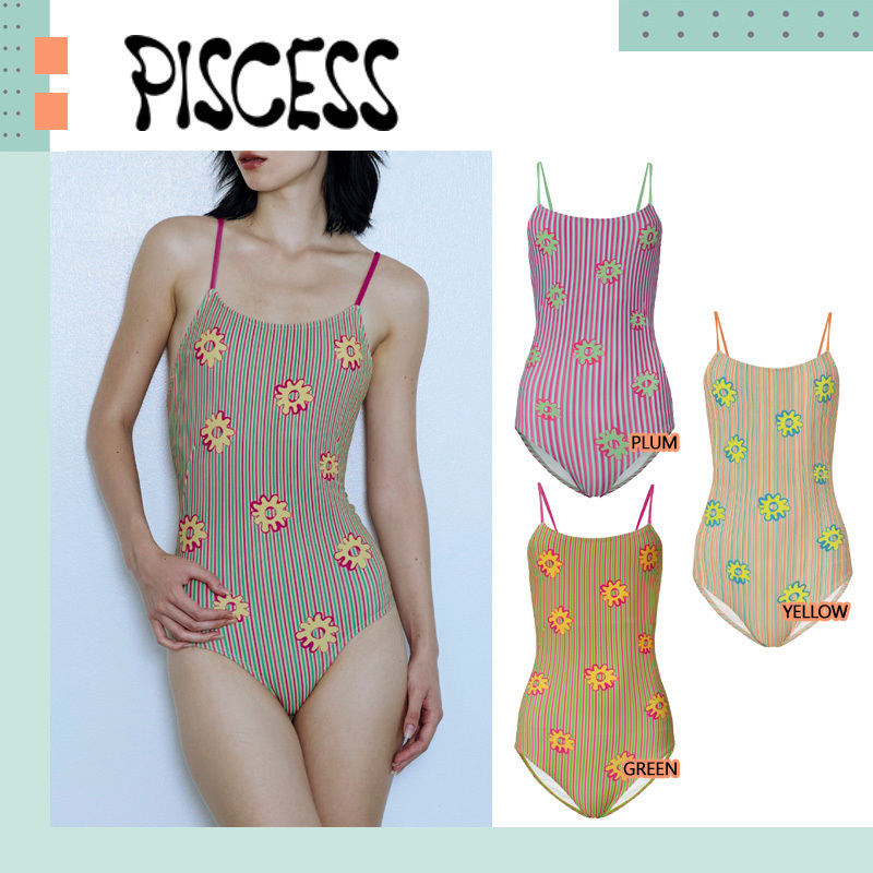 PISCESS ♥ Flower Stripe One-Piece Swimsuit /追跡付