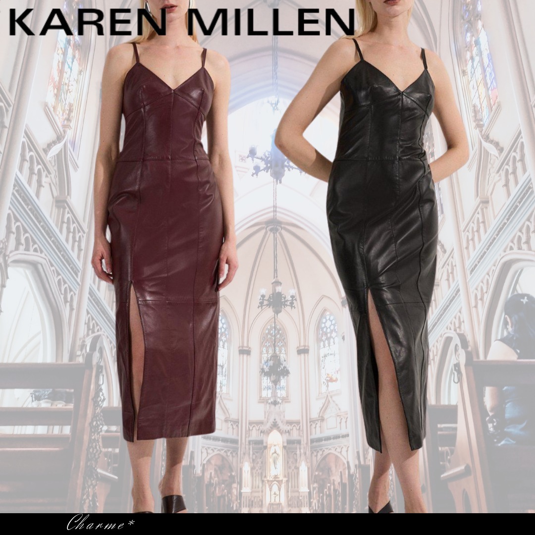 KAREN MILLEN ミディベンシルドレス ワンピース 無地 レザー