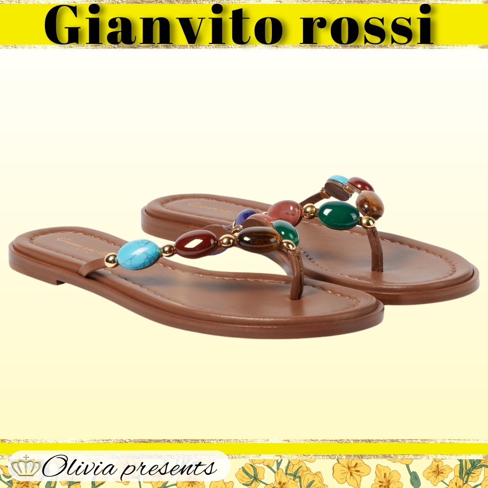 Gianvito Rossi>>シャンティの装飾レザートングサンダル
