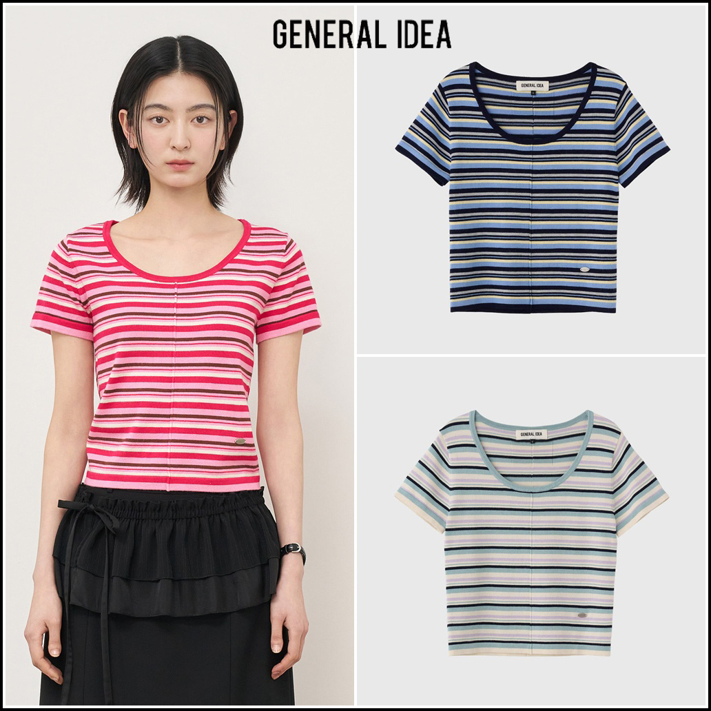 【GENERAL IDEA】Multi Stripe U-Neck 半袖Tシャツ