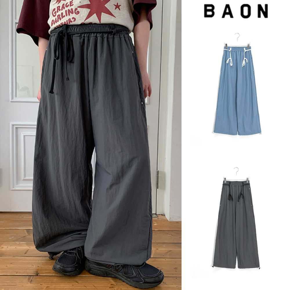 【BAON】25SS★ [BAONHAUS] Genbibeu Nylon Belted Wide-leg PT