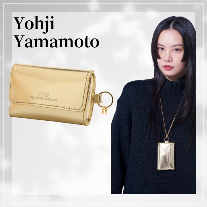 Yohji Yamamoto☆GOLD FOIL PRINT LEATHER TRI-FOLD MINI WALLET