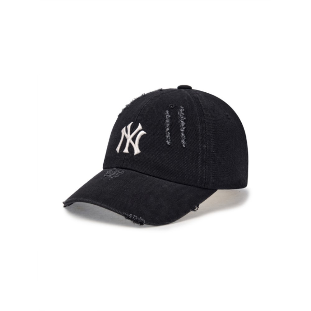 ■MLB Korea■ Damage Washed Denim Unstructured Ball Cap NY B