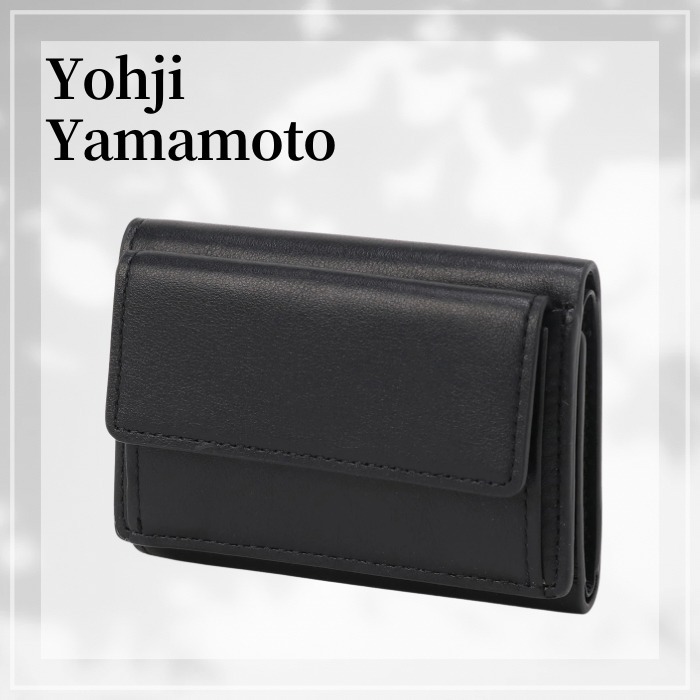 Yohji Yamamoto☆ ITALIAN LEATHER TRI-FOLD WALLET ブラック