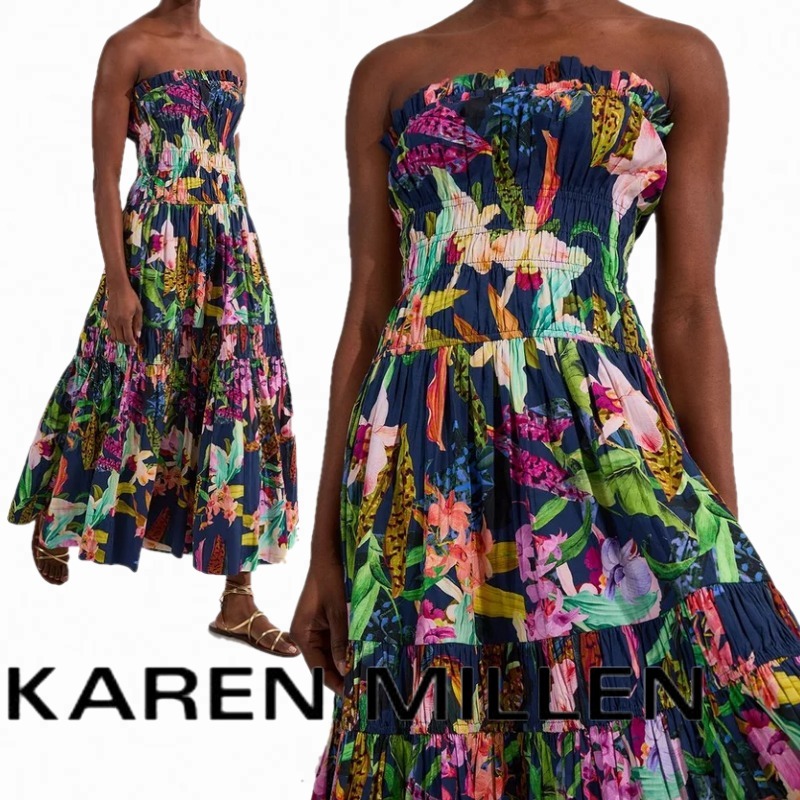 【KAREN MILLEN】フローラルプリント バンドゥウーブン ドレス