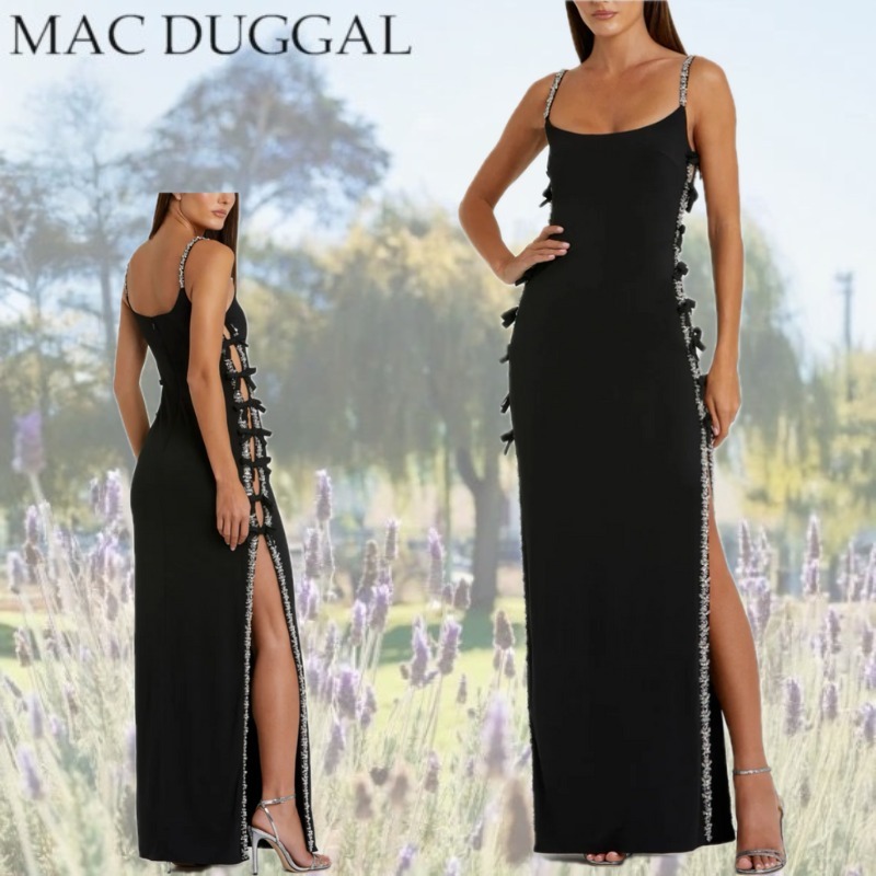 【Mac Duggal】リボンディテールシンストラップジャージーガウン