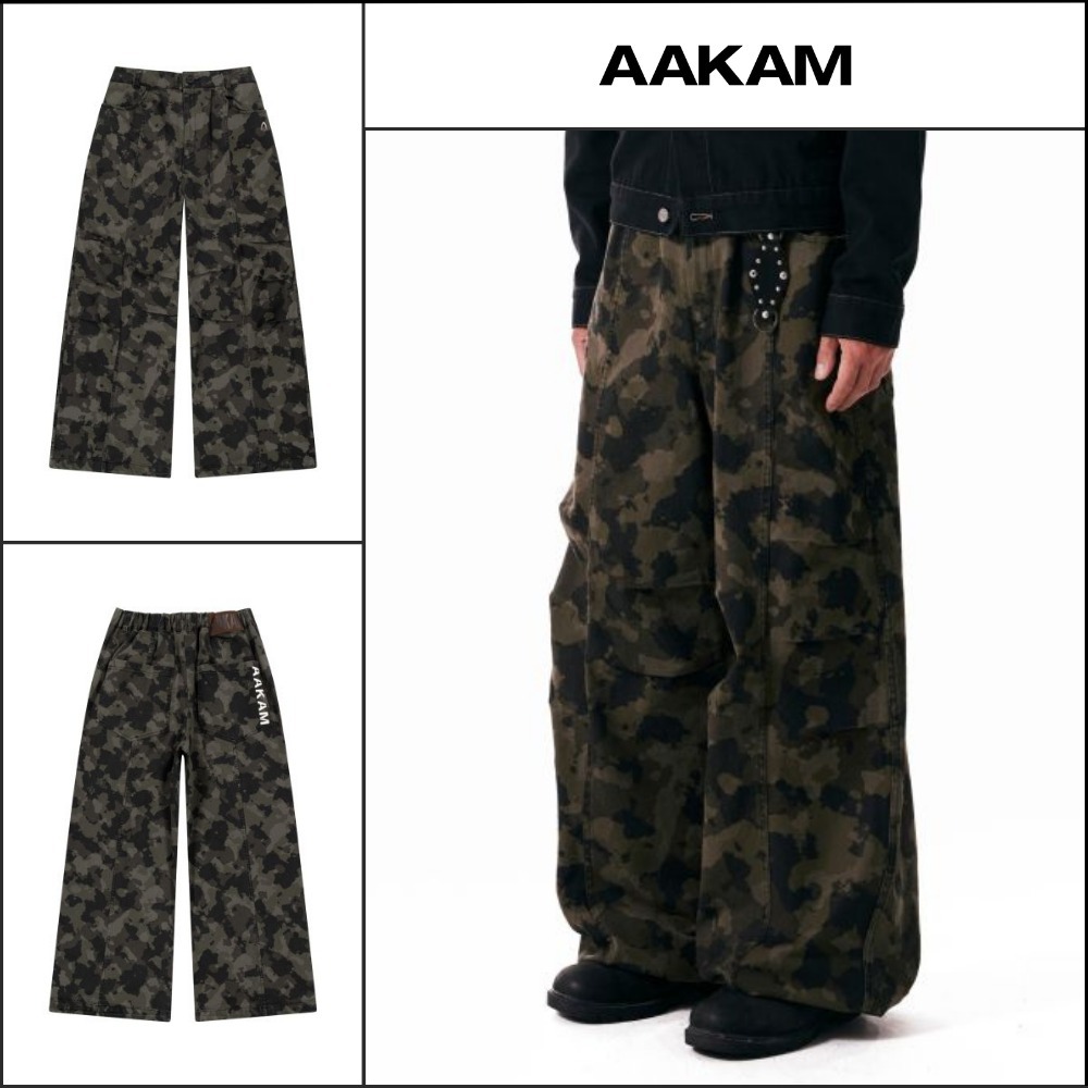 【AAKAM】Knee Pin-tuck Camouflage Twill Pants Khaki