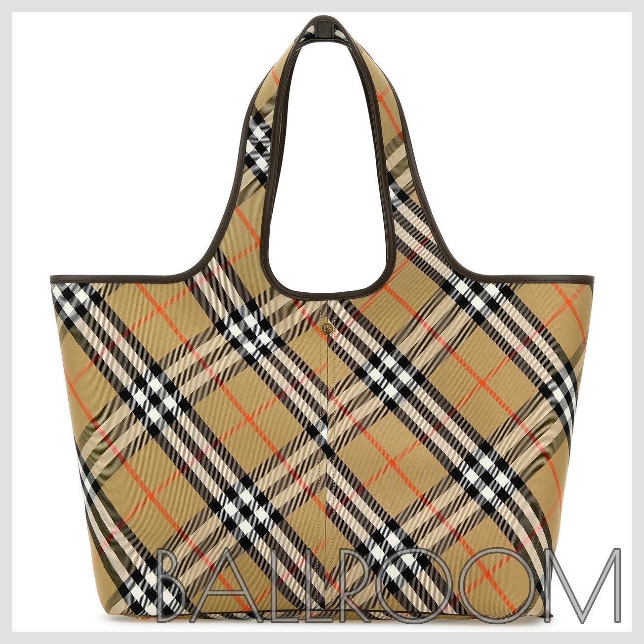 トートバッグ BURBERRY EMBROIDERED CANVAS MEDIUM CHECK SHOPPING BAG