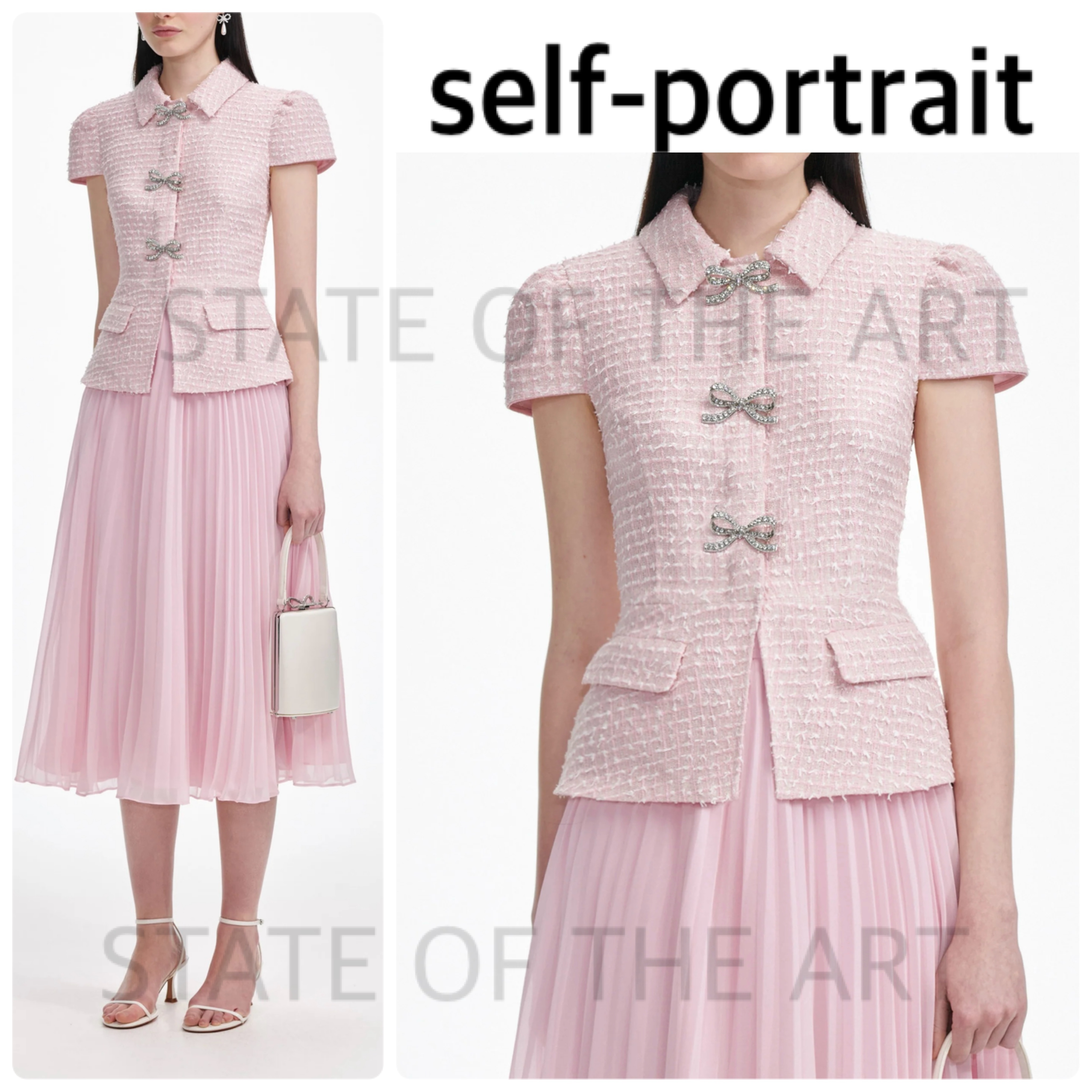 新着【Self Portrait】ブークレ リボン ボウ プリーツドレス