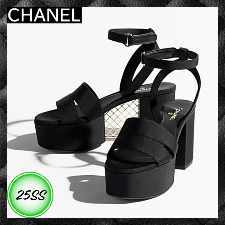 ☆メッシュソールに注目☆【CHANEL】 厚底ツイードサンダル 黒