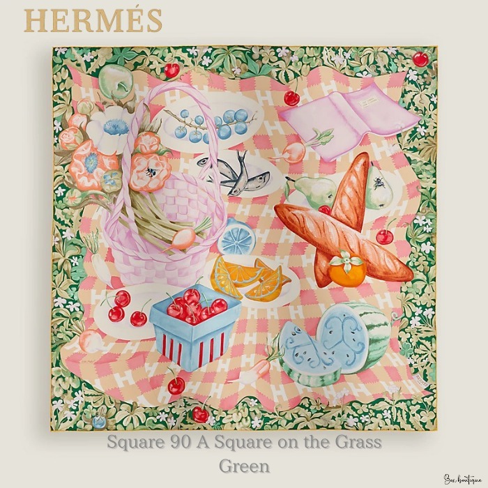 【春のピクニック気分をまとう】HERMES スカーフ 90 ヴェール