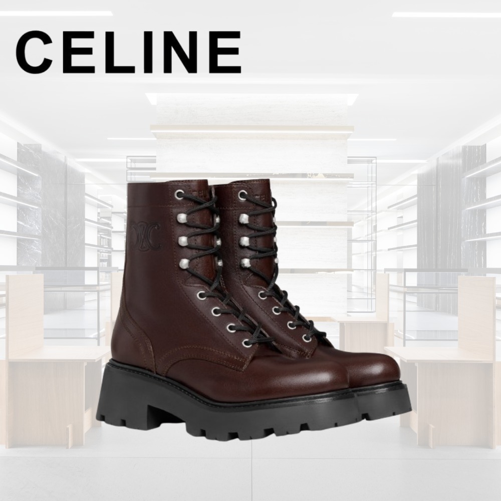 人気 CELINE ジップブーツ レザー トリオンフ 茶 レディース