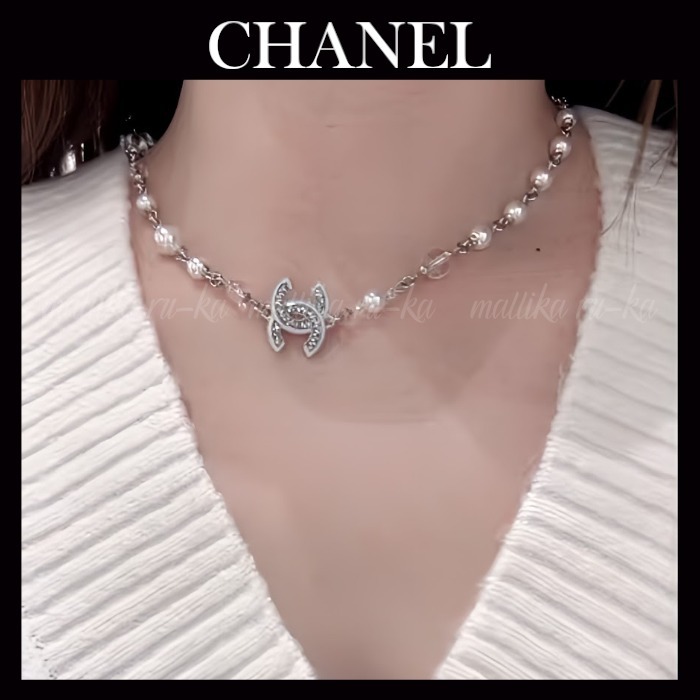 パール＆クリスタル☆【CHANEL】 シャネル CCロゴ ネックレス