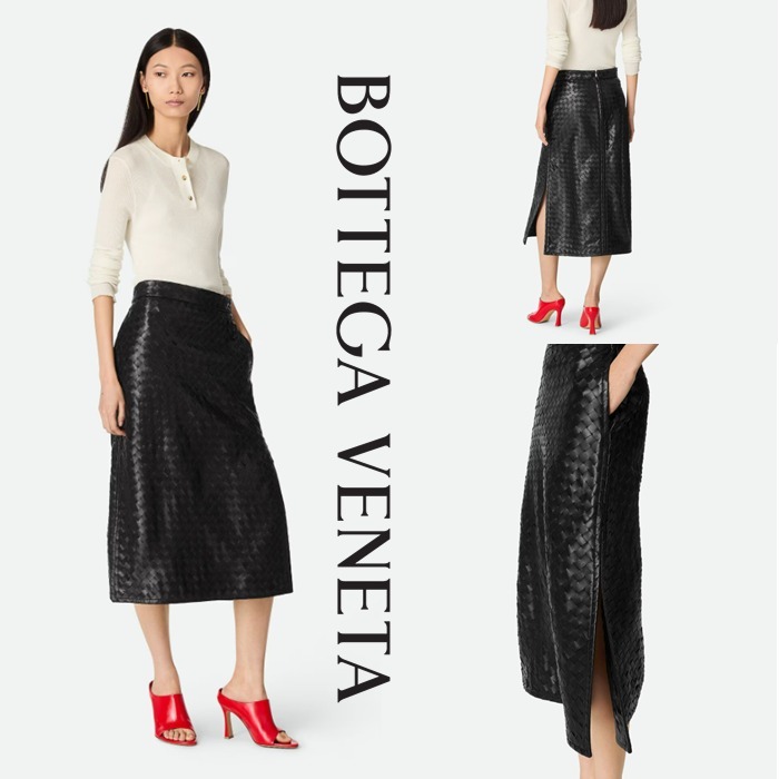 新作【Bottega Veneta】イントレチャートレザー スカート