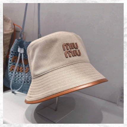 MIUMIU ミュウミュウ●キャンバスxレザーロゴ入りバケットハット MIUMIU バケットハット正規品