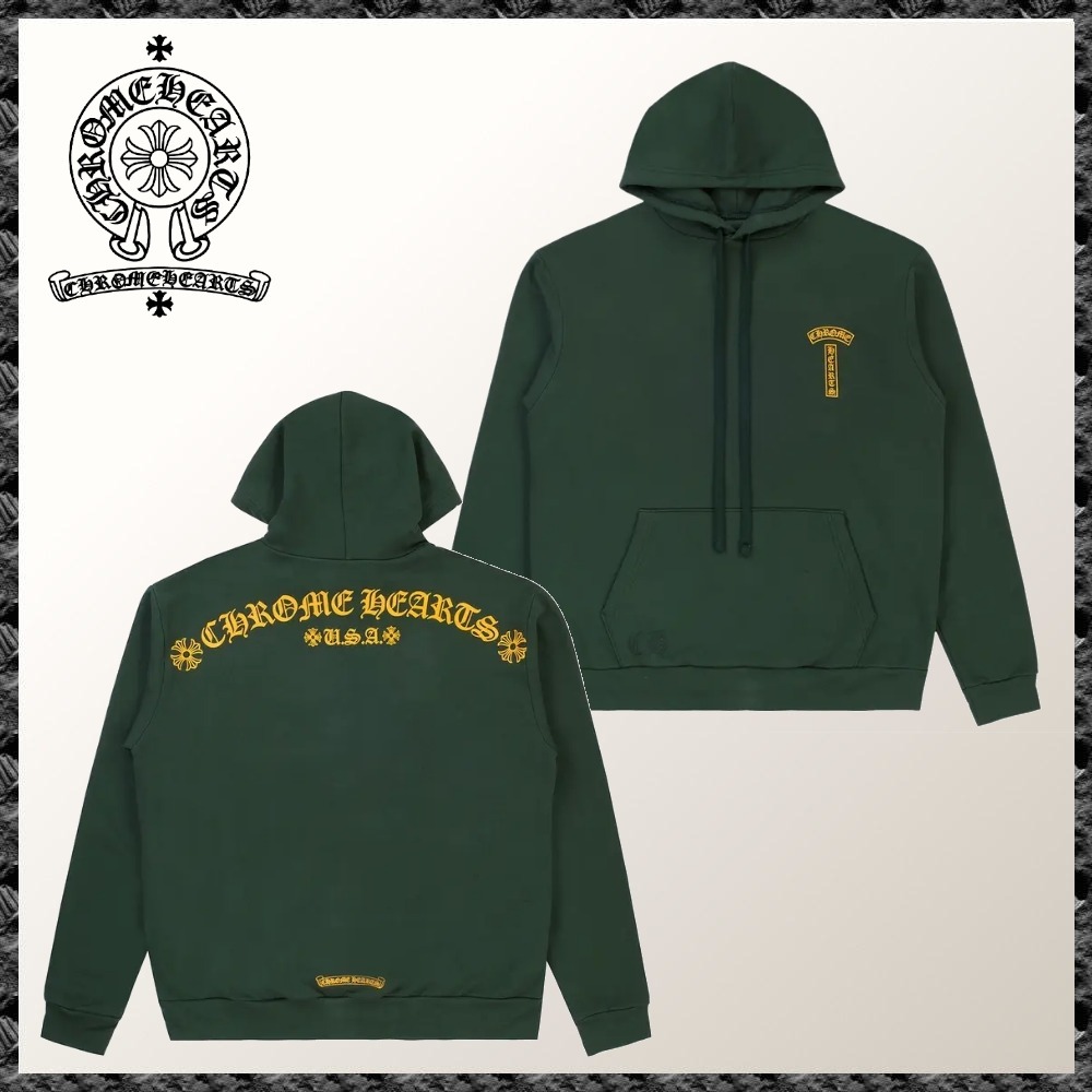 ◆CHROME HEARTS◆Tバー スウェットパーカー グリーン/ゴールド