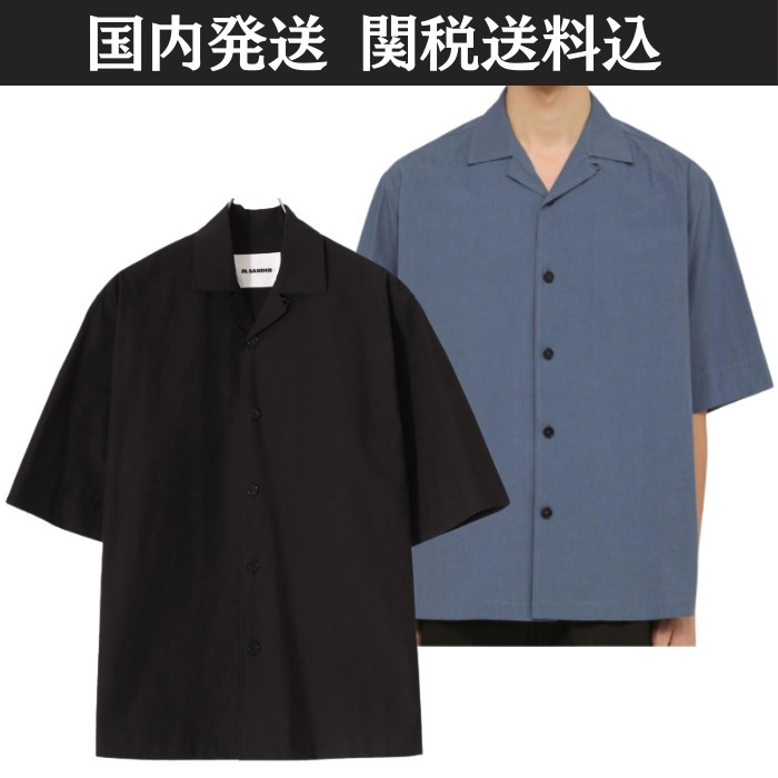 【JIL SANDER】ポプリン キャンプ ボタンシャツ オープンカラー