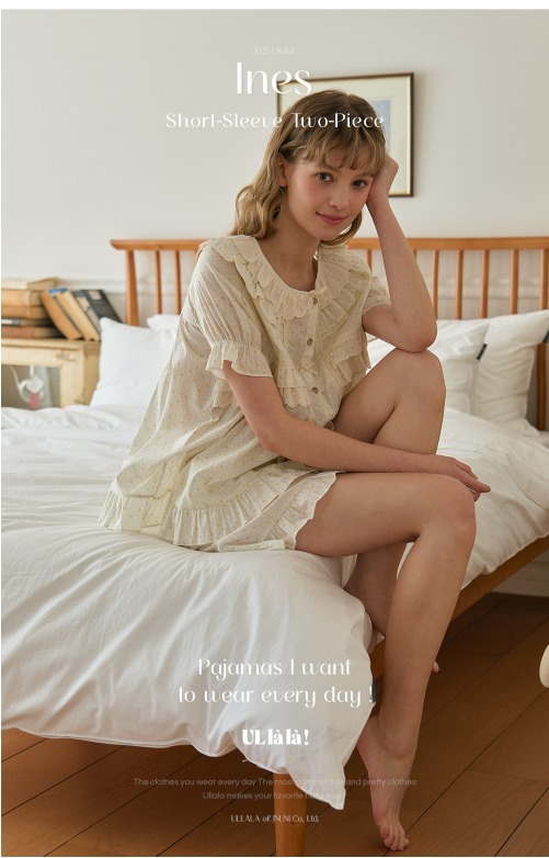 【ULLALA】Ines short sleeve two piece cream