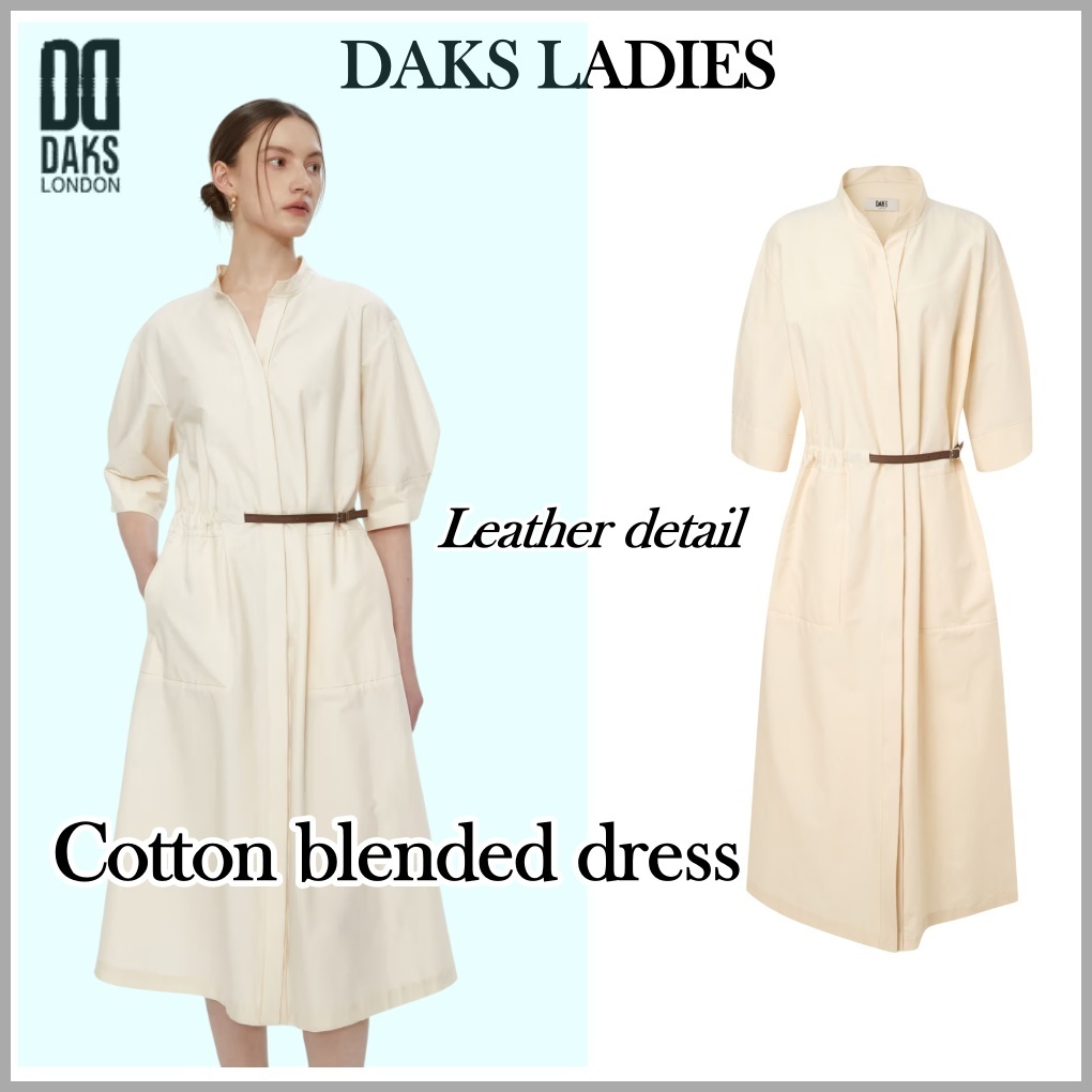 ◆DAKS レザー ディテール 綿混紡 ワンピース