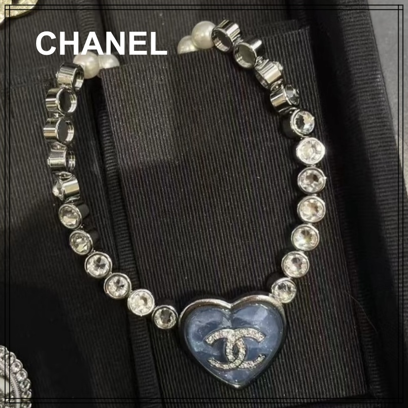 大人可愛い【CHANEL】ハート ネックレス パール クリスタル
