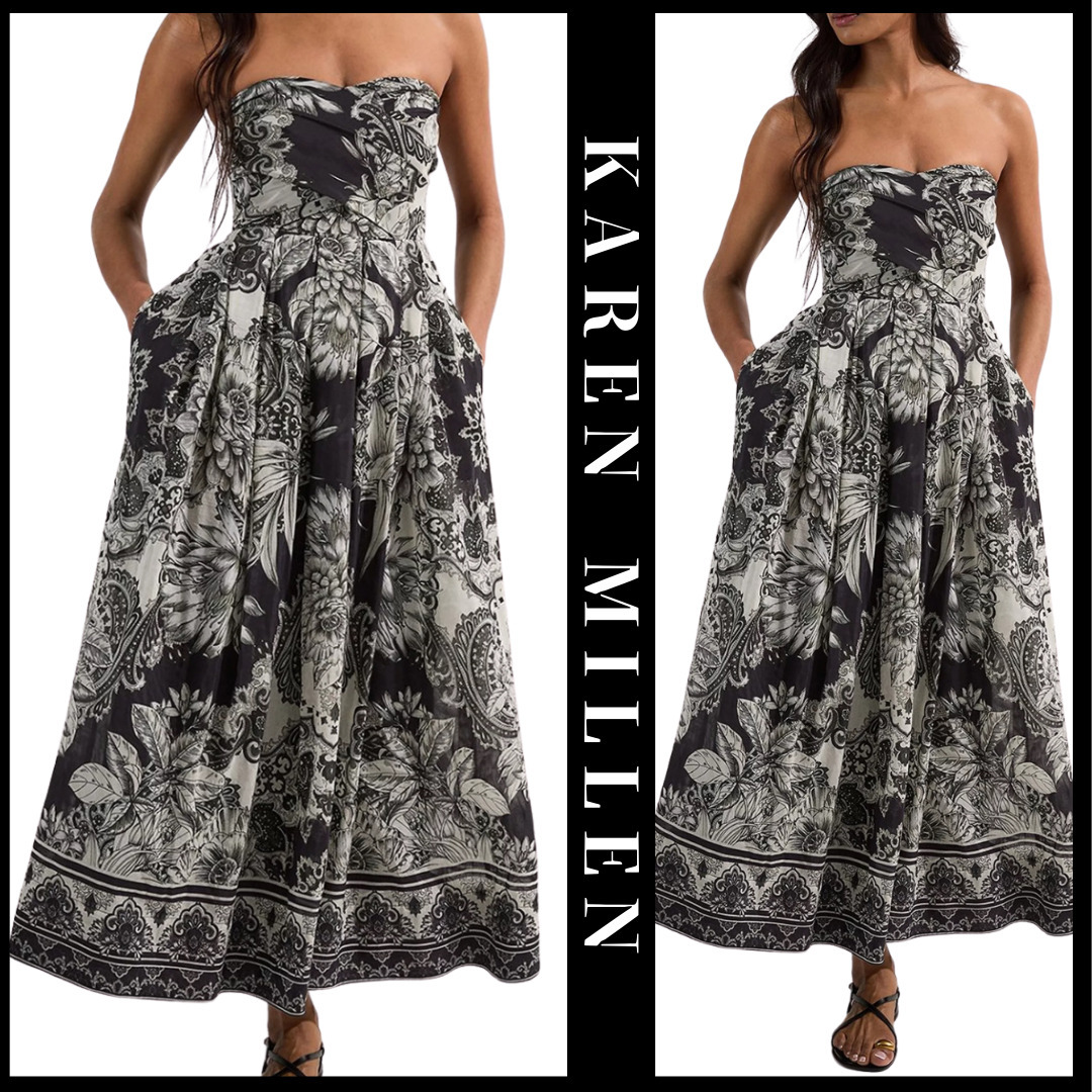 KAREN MILLEN 日本未入荷 ビスチェ プリント マキシスカート 黒