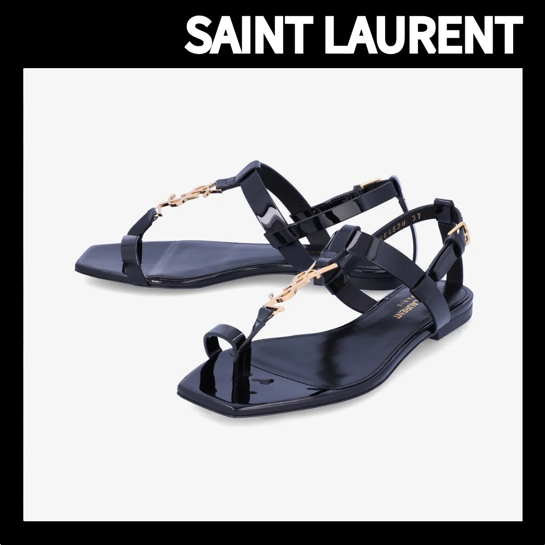 【SAINT LAURENT】Patent Leather Cassandra Flat Sandals