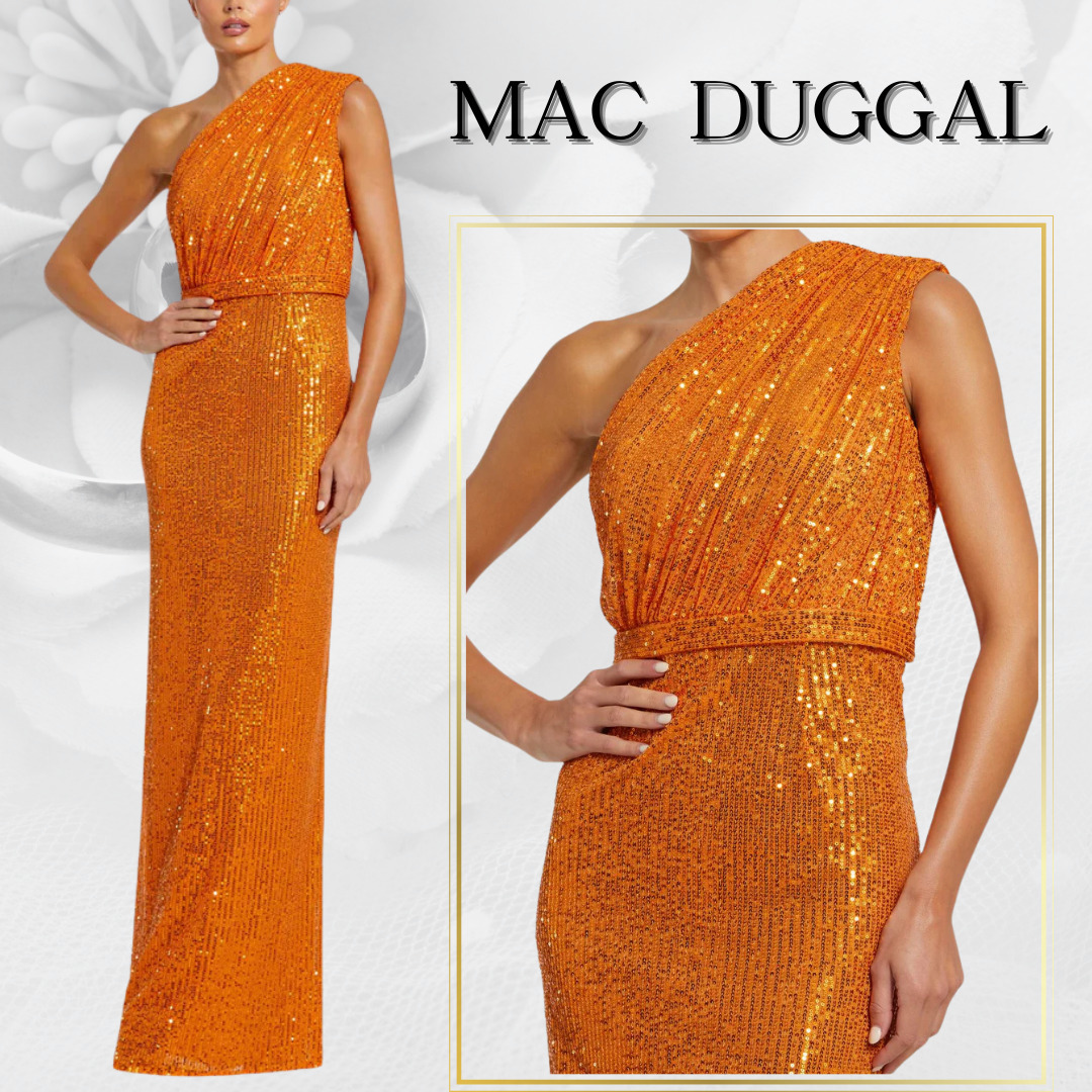 【MAC DUGGAL】ロングドレス オレンジ ワンショルダー タイト