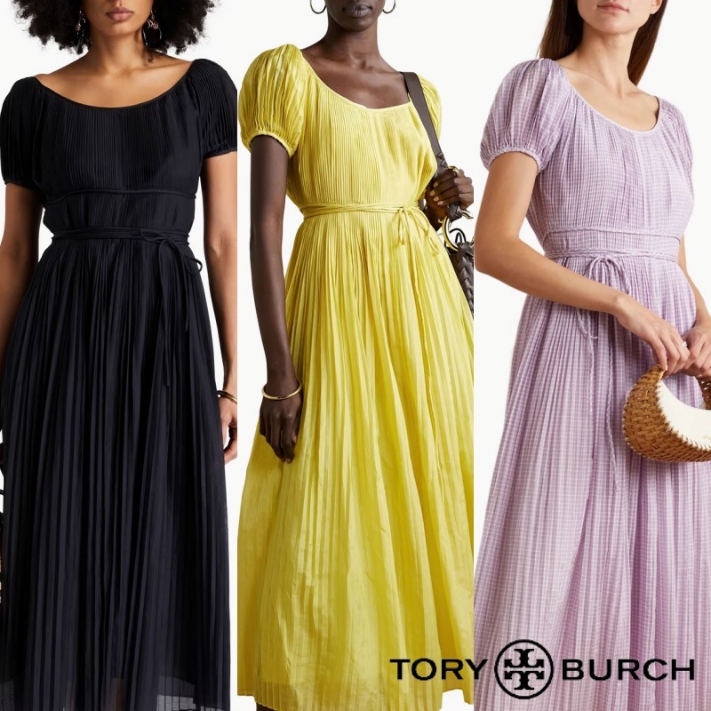 （US発）Tory Burch プリーツストライプミディドレス