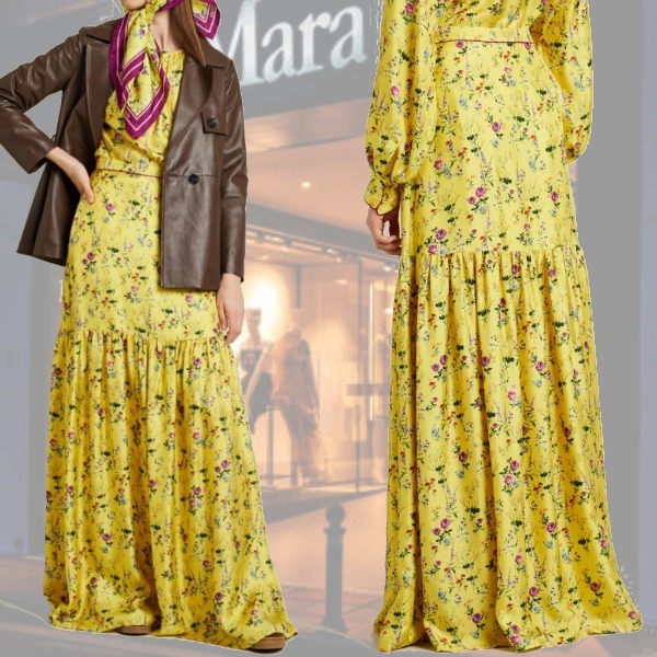 DT MaxMara ★ シルクツイル製 ロング スカート ELISIR イエロー