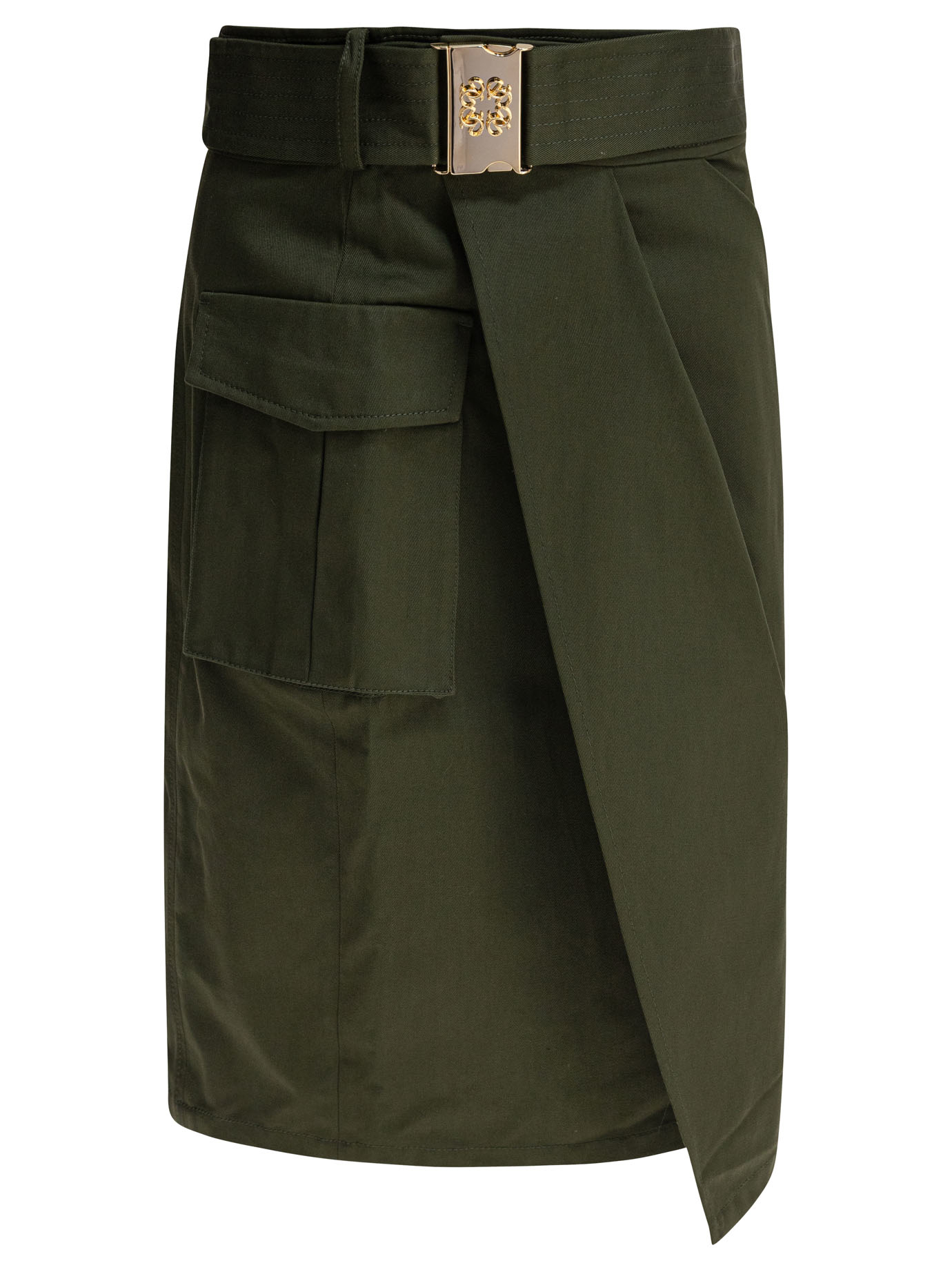 スカート Elie Saab Gabardine Midi Skirt PALM SHADE36 Gabardine