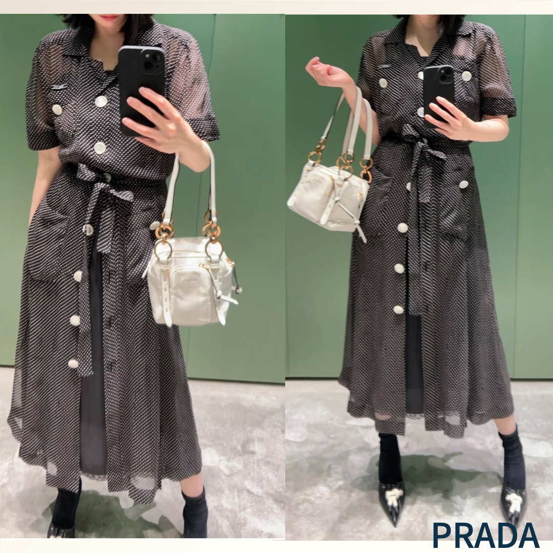 上質シルク100％製《PRADA》ポルカドットシフォンシャツドレス