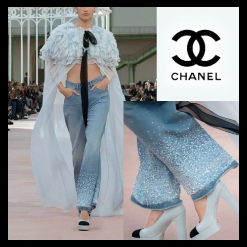 上品なスパンコール刺繍がポイント♪【CHANEL】 デニムパンツ