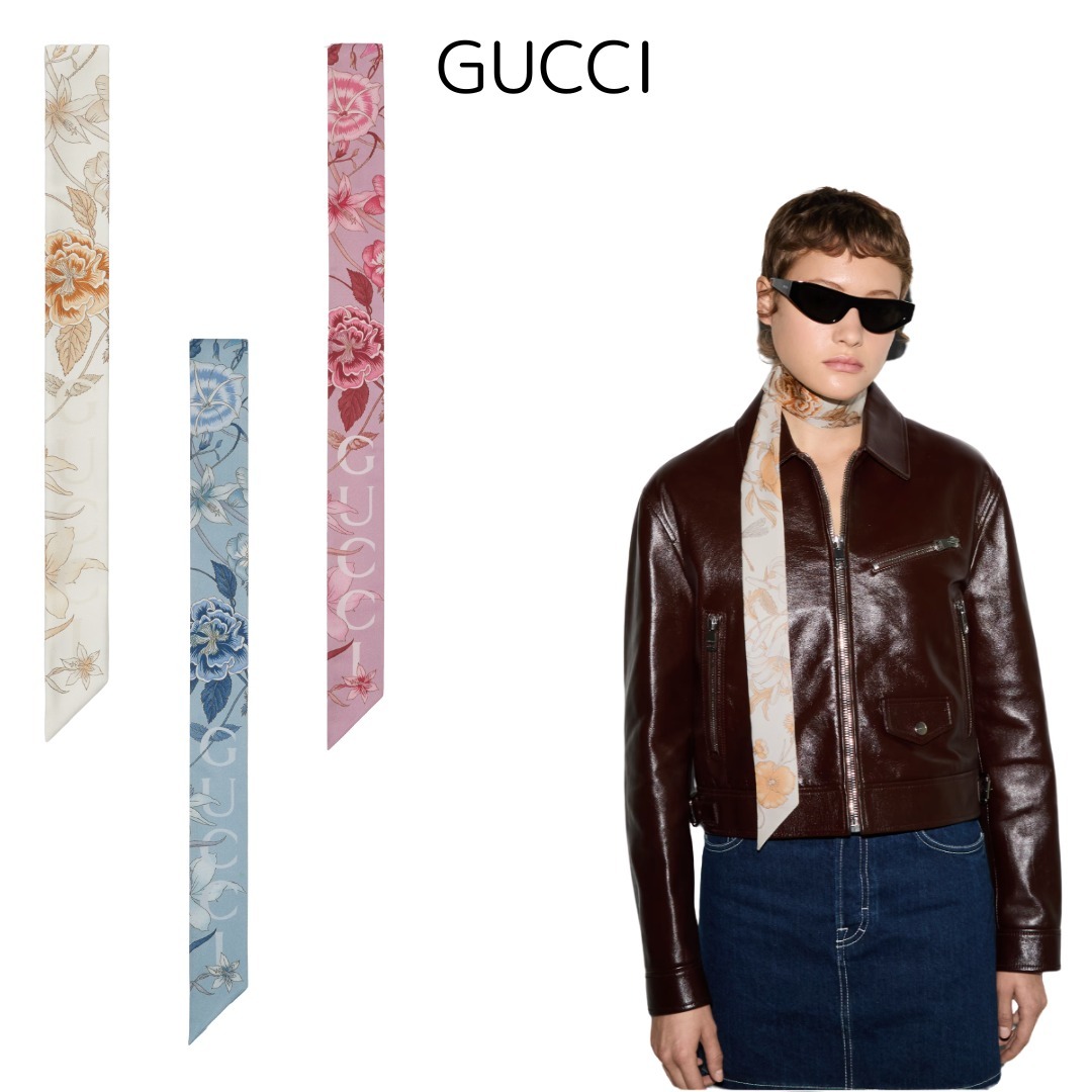 エレガントに＜GUCCI＞プリント シルク ネックボウ