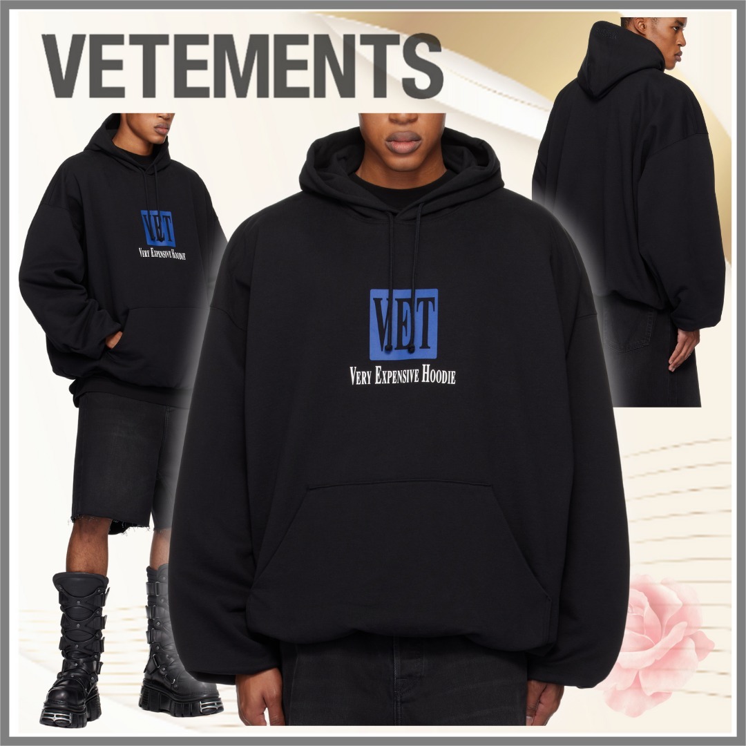 【VETEMENTS】ブラック VET クロップド ボクシー フーディ