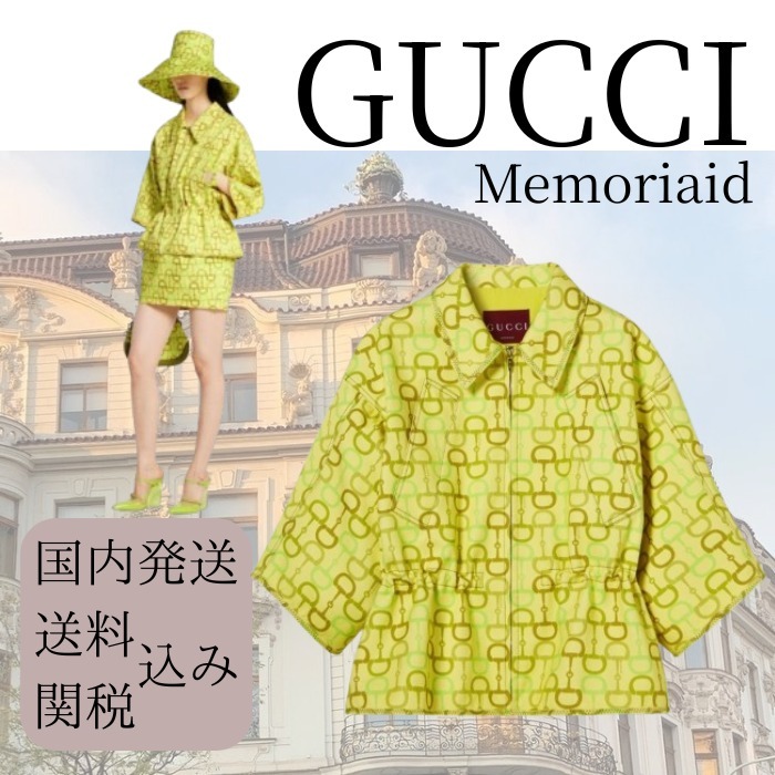 【可愛い総柄♪】GUCCI ショートスリーブ ボクシー ジャケット