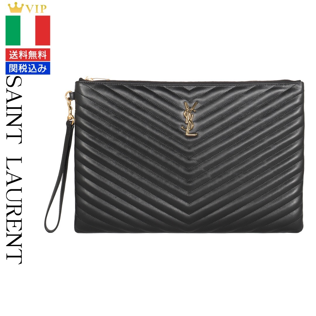 VIP【関税送料無料】希少 SAINT LAURENT BLACK LEATHER POUCHES