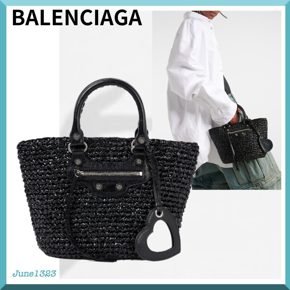 国内配送【BALENCIAGA】Le Cagole Panier S ラフィア バスケット
