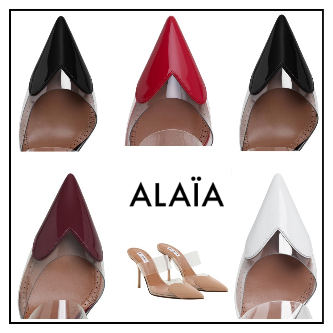 【ALAIA直営店】MULES LE COEUR EN CUIR DE VEAU VERNI
