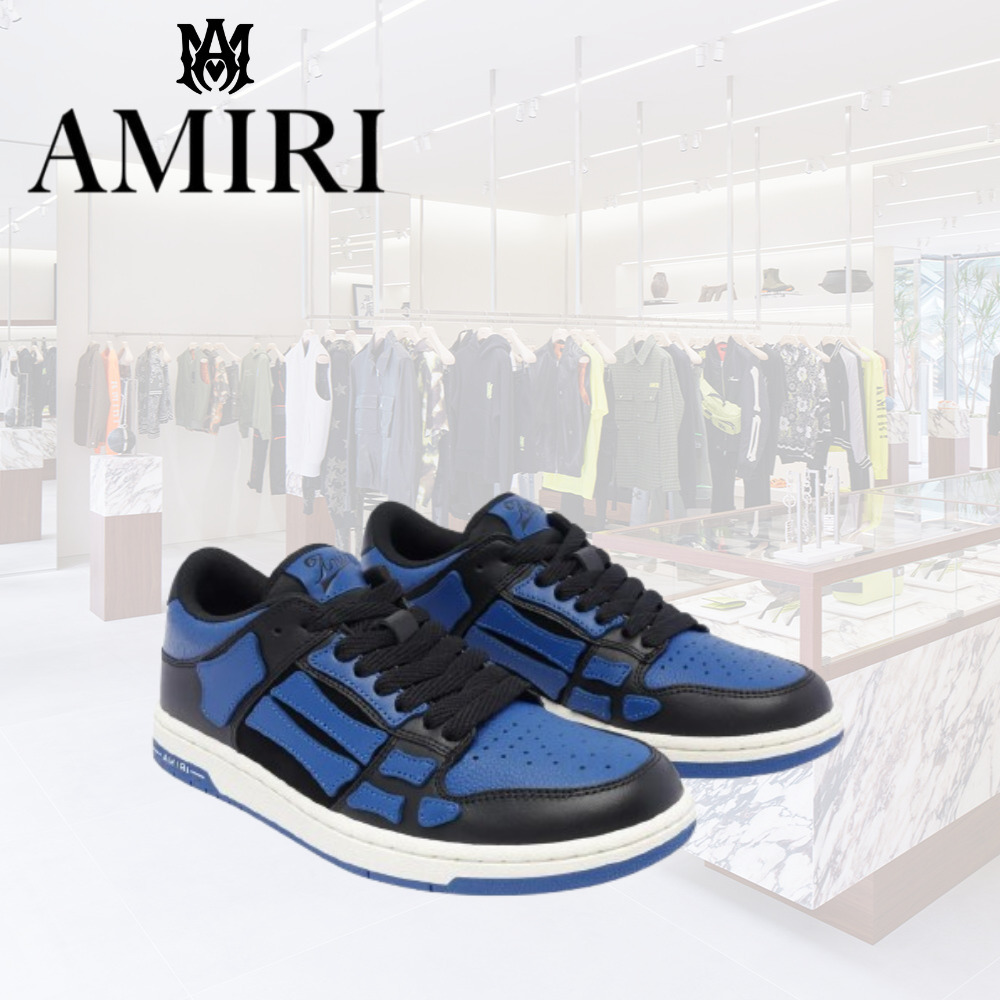 人気 AMIRI スニーカー スケルトップ ロー レザー 青 メンズ