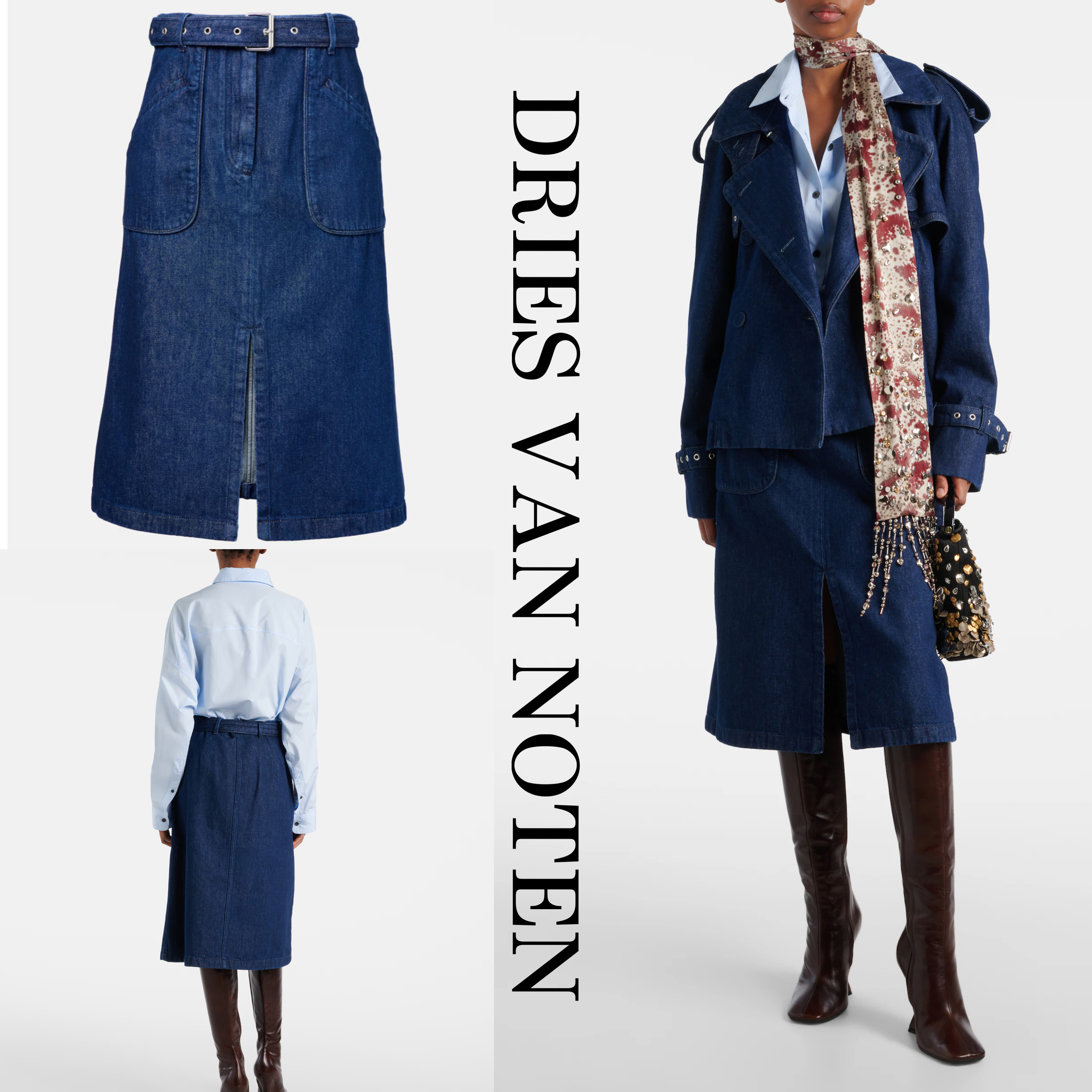 新作*DRIES VAN NOTEN*デニムスカート ベルト付き ミドル丈
