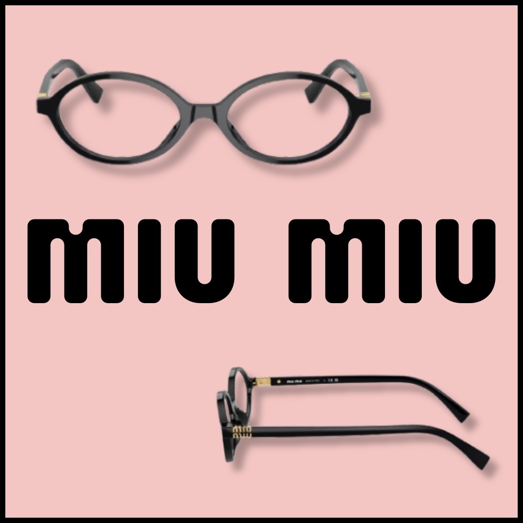 【MIU MIU】眼鏡 オーバルフレーム アセテート ロゴ ブラック