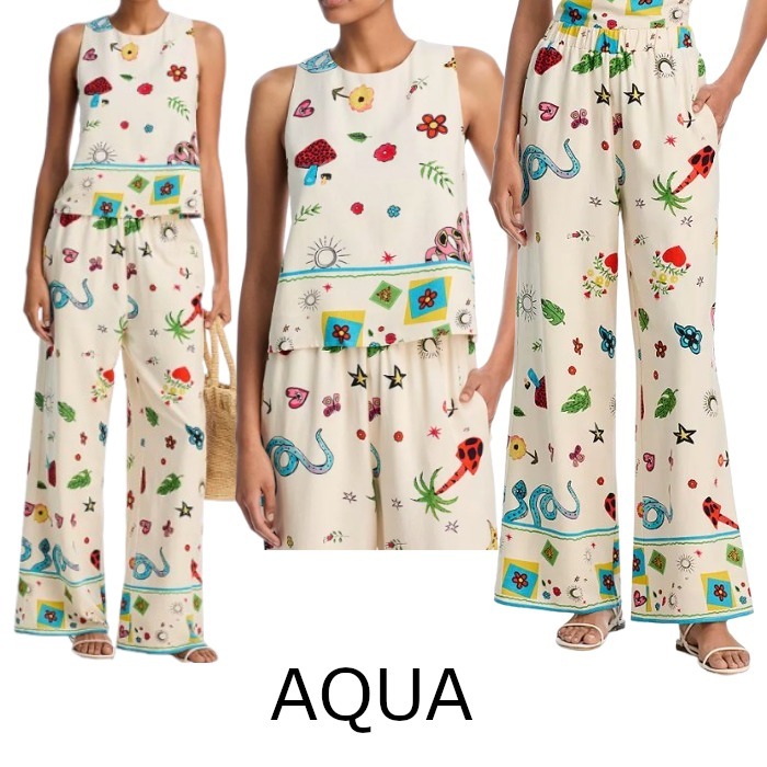 【AQUA】ノースリーブタンクトップ＆ワイドレッグパンツ