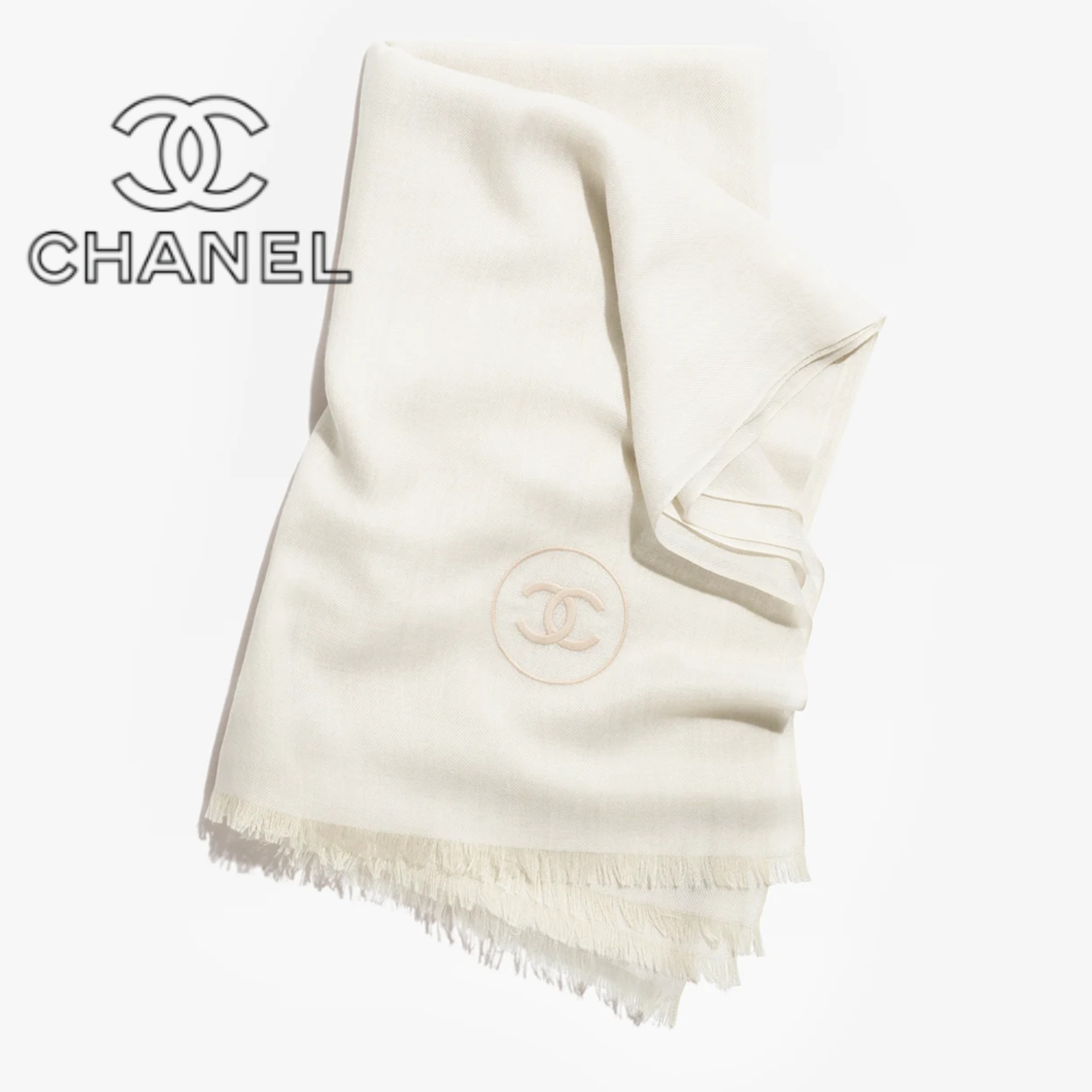 《CHANEL》ストール カシミヤ シルク 25P ライトベージュ