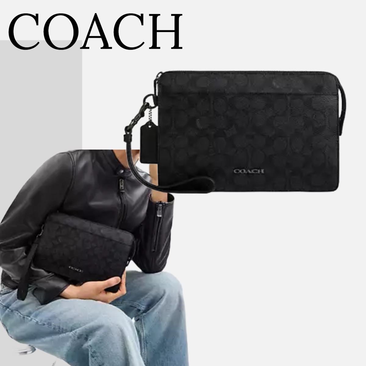 COACH ジップ ポーチ・シグネチャー キャンバス