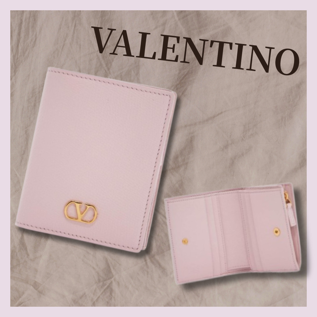 折りたたみ財布 VALENTINO portafoglio compatto in pelle rosa quarzo con zip