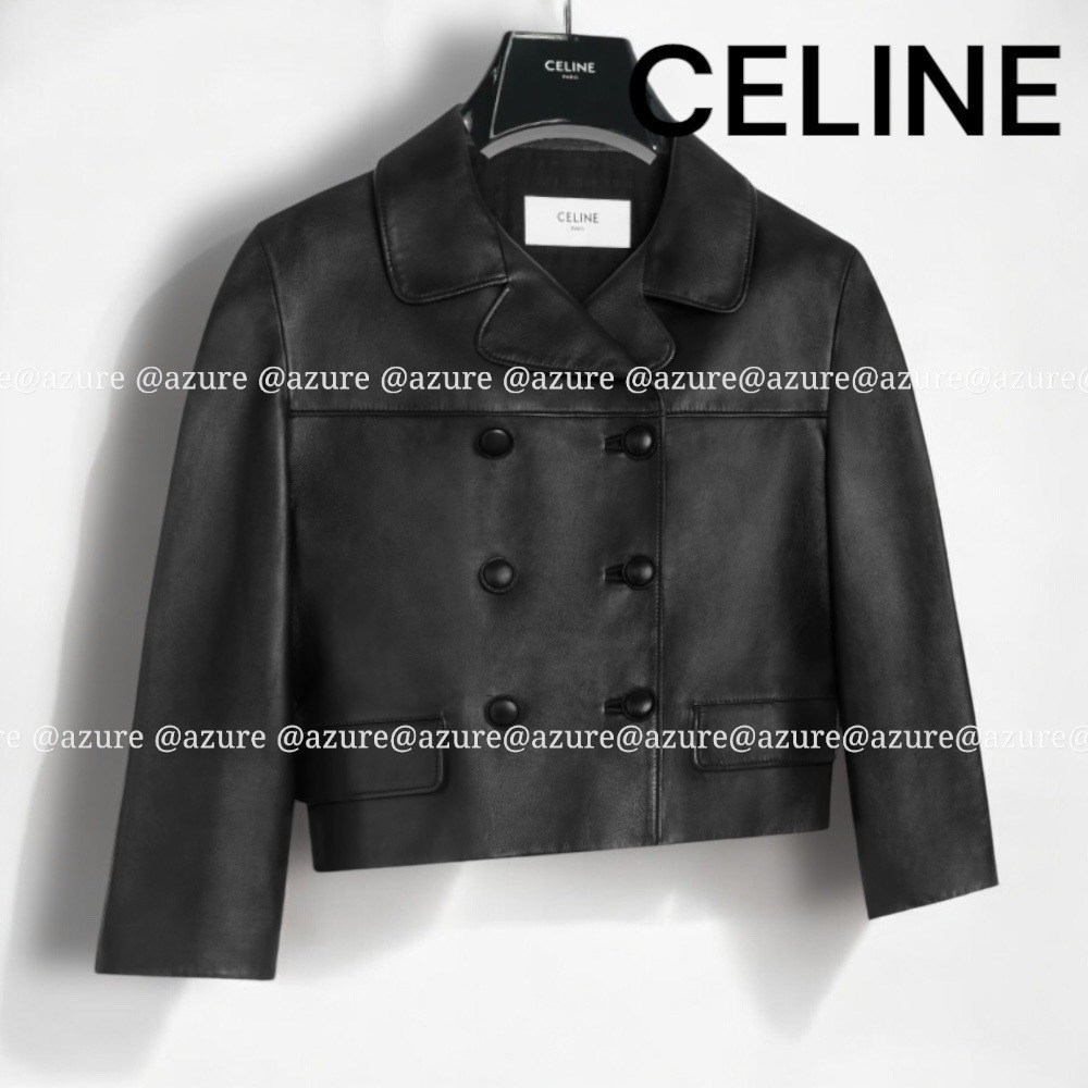 直営ショッパー付♪CELINE ラムスキン クロップドジャケット