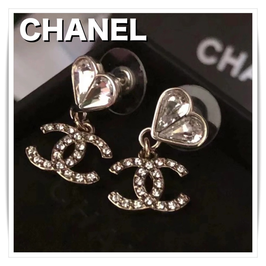 【煌めくハートとCCロゴ♪】CHANEL ピアス クリスタル