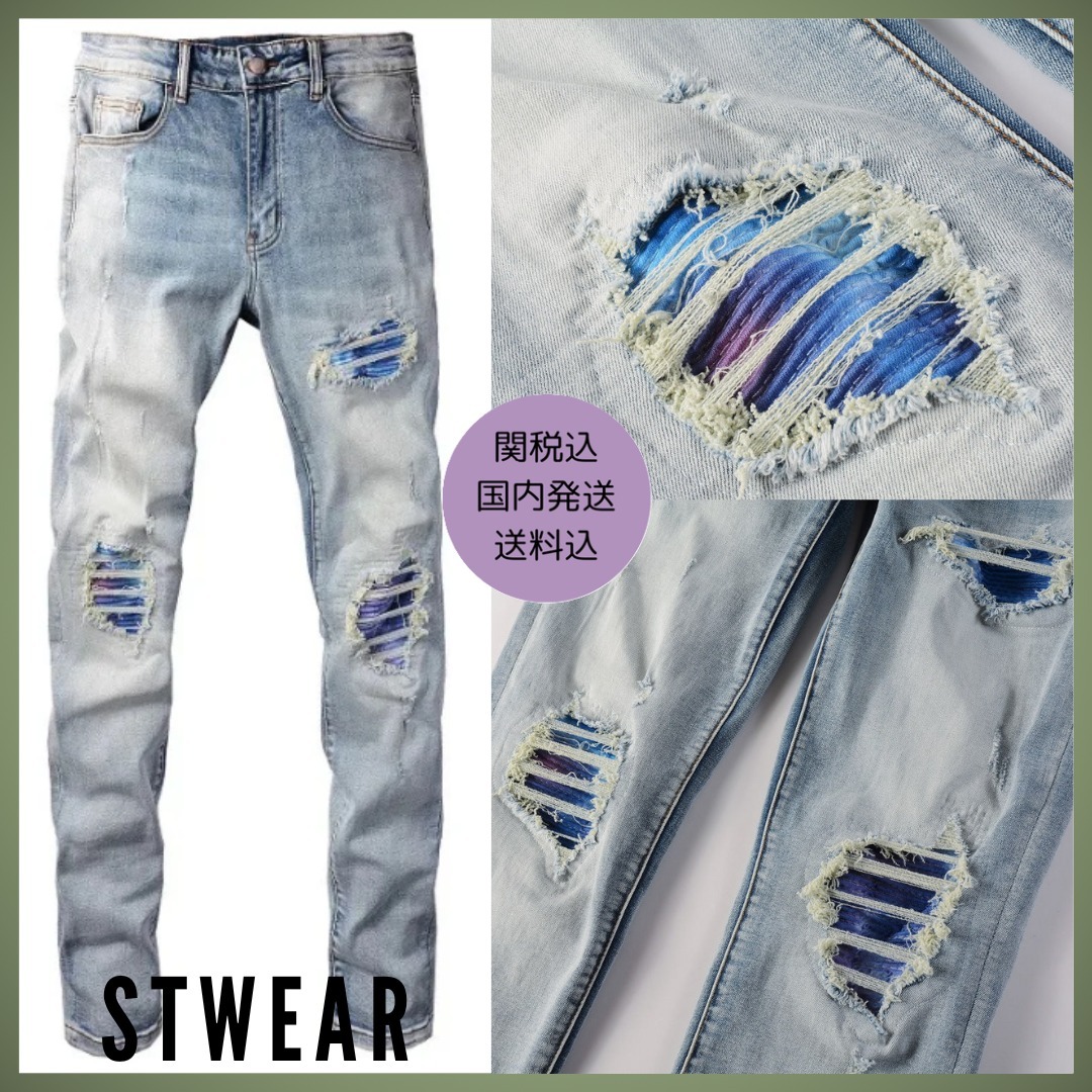 【STWEAR】大人気♪ UKドリル GALAXY ダメージジーンズ 関送込